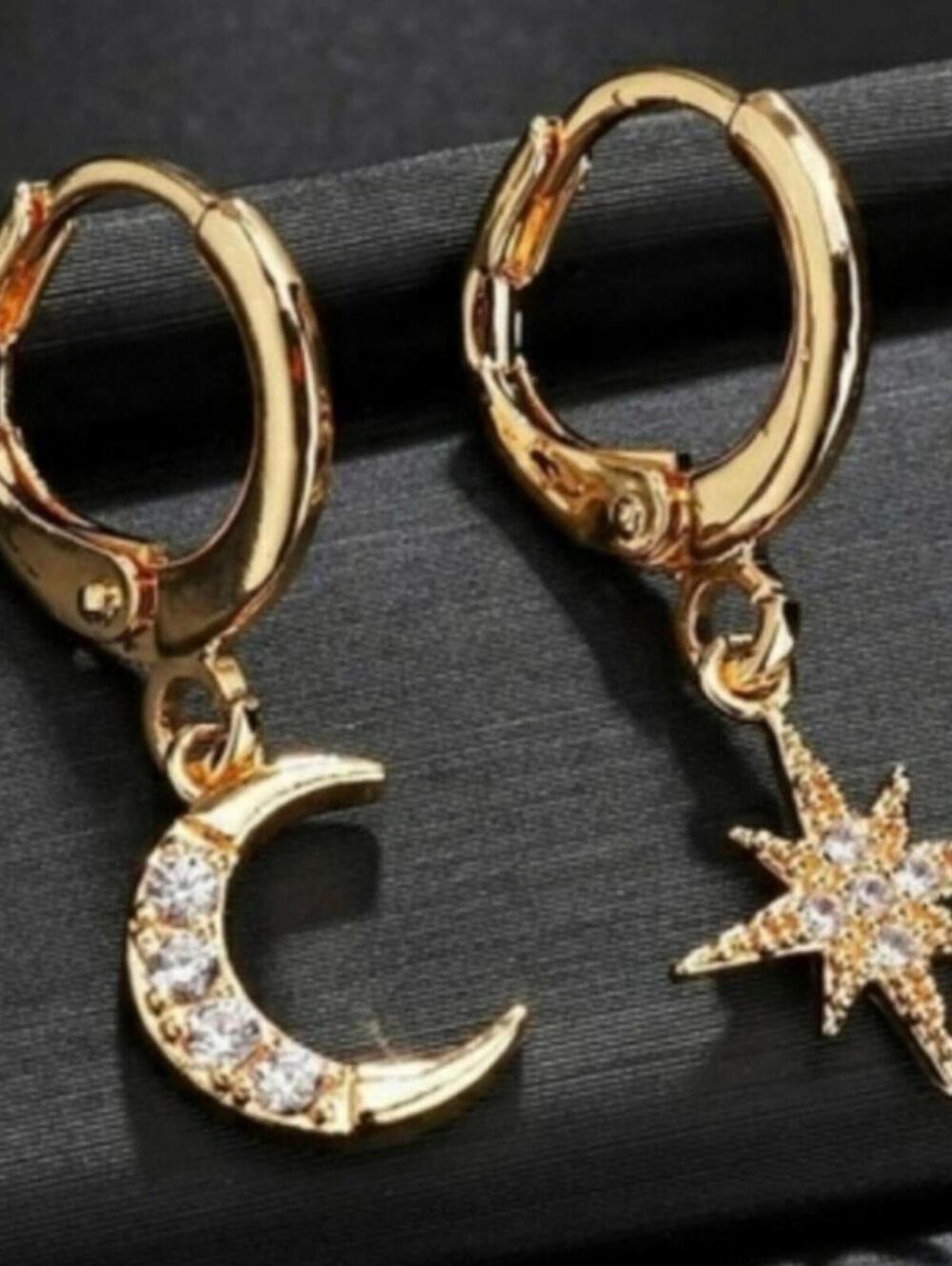 Artemis & Aster Gold Dainty Moon Star Huggie Hoop Earrings